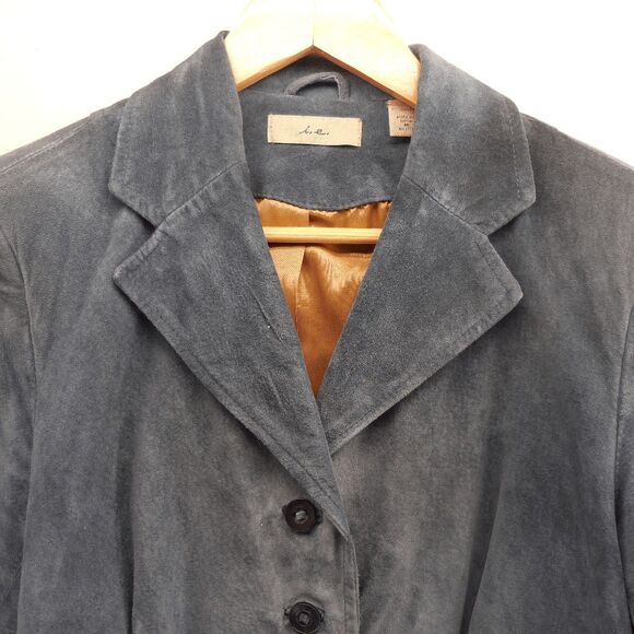 VTG i.e. Suede Leather Jacket Blazer Women's M Green Button Front Lined Y2K EUC - Picture 3 of 5